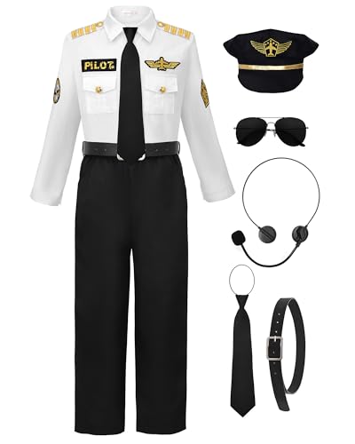 ReliBeauty Pilot Costume for Kids with Accessories Airline Captain pilot Costume Dress up Career Day 120