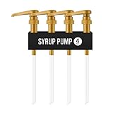Syrup Pump for Coffee Syrup Bottles – 4-Pack Dispenser Pumps Fits 750ml / 25.4 oz Flavoring Syrup Bottles – Compatible with Torani & More – Gold Coffee Syrup Dispenser Pump for Home & Cafe Use.