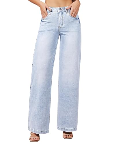roswear Women's Wide Leg Jeans High Waisted Stretchy Denim Trouser