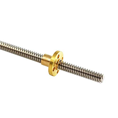 Lysee 3D Printer Parts & Accessories - 500mm T8 Lead Screw and Brass Nut (Acme Thread, 2mm Pitch, 4 Starts, 8mm Lead) for 3D Printer Z Axis - (Color: Silver)