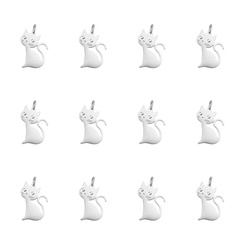 UNICRAFTALE 12pcs Cat Charm Cute Lovely Pet Cat Pendants Stainless Steel Animal Charms with Jump Ring Jewelry Charms for Keychains Earrings Bracelets Necklaces Jewelry Making DIY Crafts