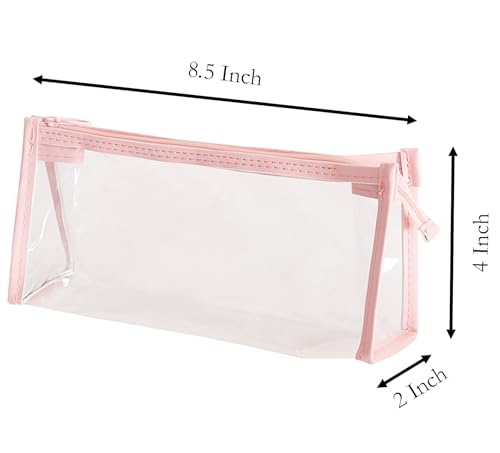 Image of 2 Pcs Pen and Pencil Box, 8.5 Inch x 4 Inch x 2 Inch PVC Transparent Soft Pencil Bag for Pen and Marker Storage and Holiday Gifts (Pink)