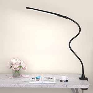 HAILOLY Lampe de Bureau Flexible avec Pince, Lampe de lecture Eye-Caring avec alimentation USB, 10 Niveaux de Luminosité et 3 Modes de Couleur, Lampe de Table à Pince pour Bureau à Domicile, Noir