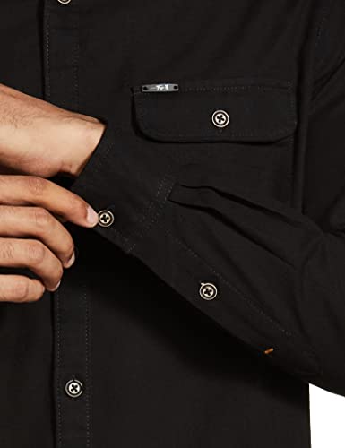 Image of The Indian Garage Co Men Slim Fit Solid Full Sleeves Mandarin Collar Double Flap Pocket Casual Shirt