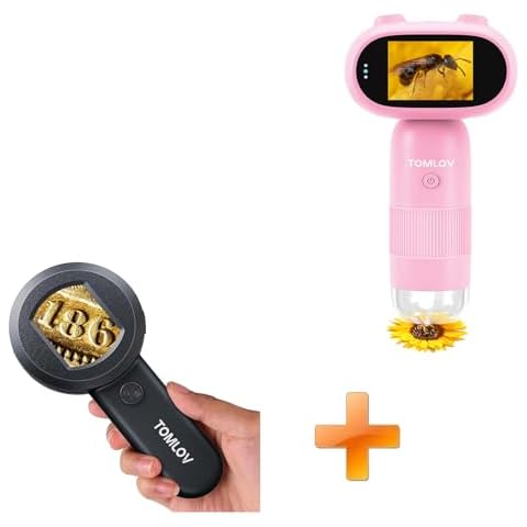 TOMLOV P30 Microscope for Kids, Handheld 1000X 2 LCD Digital Microscope for Slides，HD Camera & Video, Pocket Magnifying Glass with Light+BP10 Cover
