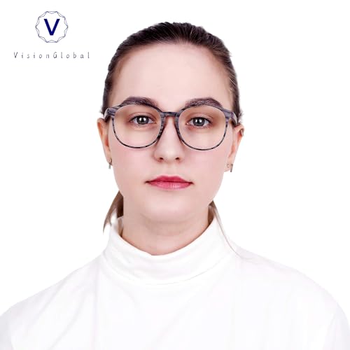 Image of VisionGlobal Blue Light Blocking Glasses for Women /Men, Anti Eyestrain, Stylish Oval Frame, Anti Glare (Wood, +0.75 Magnification)