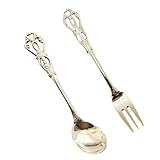 Cabilock 1 Juego Cuchara Inglesa Cucharas De Comedor Cubiertos Pulidos Espejo Cuchara De Cafe Tenedores De Cena Mini Tenedores Cucharas De Degustación Acero Inoxidable Golden