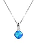 Mints Blue Opal Pendant Necklace 4 Prongs Setting Solitaire Fine Jewelry for Women