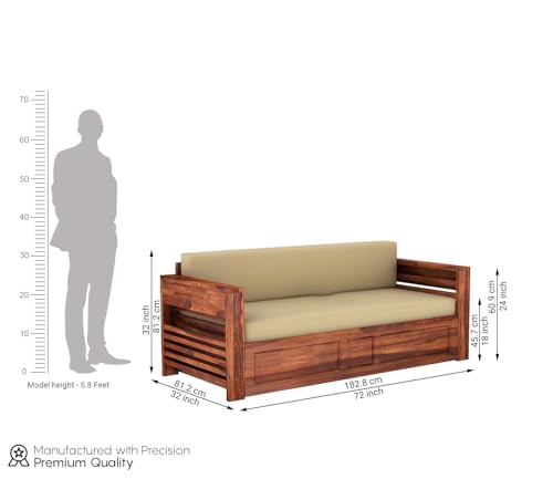 Image of Mamta Furniture Solid Sheesham Teak Wood 3 Seater Sofa Cums Bed for Home Furniture, Living Room Wooden | Without Pillow | with Storage | Natural Finish - Brown