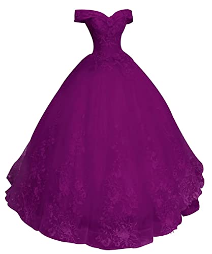 HUINI Ballkleider Lang Damen Schulterfrei Quinceanera Kleider Spitze Brautkleid Prinzessin A-Linie Abendkleid Traube 56 HUINI Ballkleider Lang Damen Schulterfrei Quinceanera Kleider Spitze Brautkleid Prinzessin A-Linie Abendkleid Traube 56