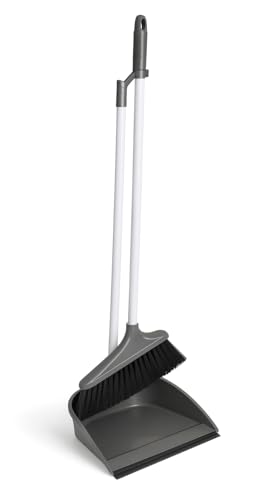 BH | Dustpan and Brush Set | Long Handled | Grey | 1-Set | Upright Large Dustpan and Broom Combo Set | for Household Cleaning Sweeping Brush for Home Kitchen Office Lobby - by BEST HOUSE