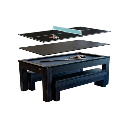 New York Nights 7 Ft Pool Table Set with Benches and Top