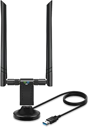 1200Mbps Long Range USB WiFi Adapter for PC Desktop Laptop of Windows 11/10/8.1/8/7, USB Wireless Adapter Dual Band 2.4GHz 300Mbps + 5GHz 867Mbps, 2X 5dBi High Gain Antennas, USB 3.0 Cradle