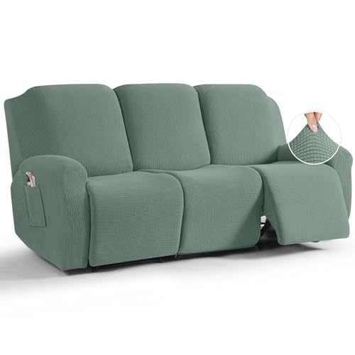 Image of TAOCOCO Recliner Sofa Covers 8-Pieces Stretch Large Couch Covers for 3 Seats Reclining Slipcovers Soft Jacquard Pattern Furniture Protector (Sage Green)