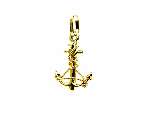 Produzione Italiana PEGASO GIOIELLI - Ciondolo Oro Giallo 18kt (750) Pendente Ancora Filo Corda Uomo Donna Bambini