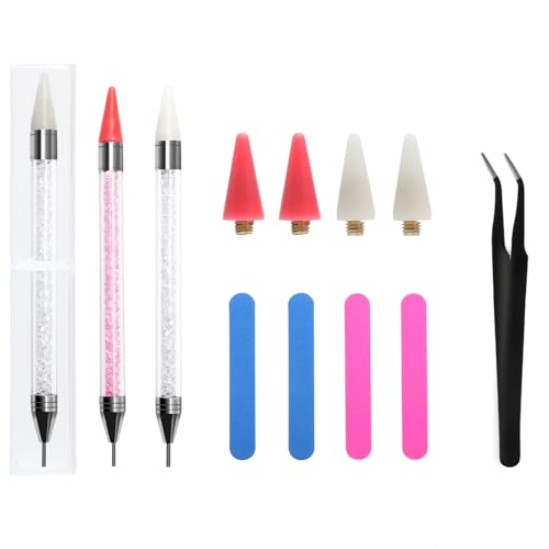 TNSLAND 2 PCS Lápiz Pluma Selector Cristal Con 4 Puntas Cera, Lápiz de Cera para Diamantes de Imitación Bolígrafos de Pintura de Diamantes Manicura Selector de Gemas de Doble Puntas
