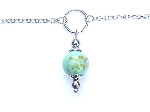 Cavigliera in acciaio inossidabile con pendente in perle turchesi ricostituite blu