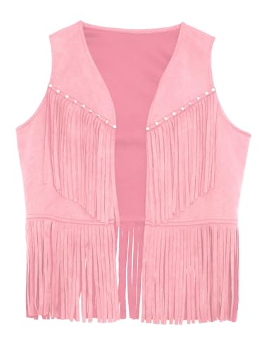 Kids Boys Girls Western Fringe Vest Faux Suede Waistcoat Cowboy Cowgirl Dance Wear3