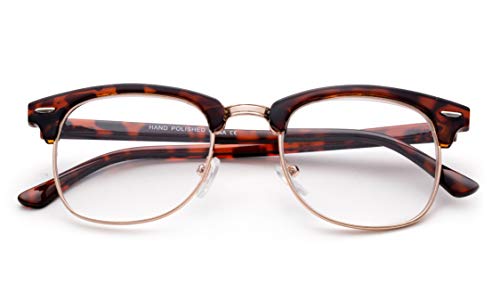 Newbee Fashion-Vintage Classic Half Frame Sime Frame Clear Lens Glasses Non Prescription Glasses Frame Men & Women-Tortoise
