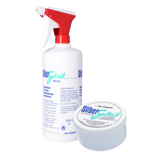 Silbergleit Trockengleitmittel für die Holzbearbeitung im Bundle 1000ml Flüssigkeit in Flasche mit Sprühkopf + 250ml Paste in Kunststoffdose