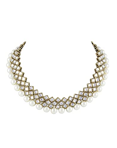 Pearl Kundan Choker Necklace Set With Earrings