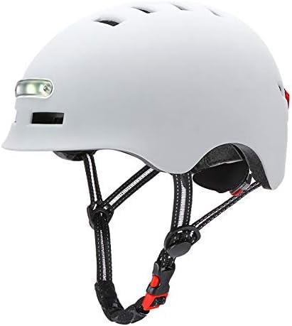 Casco da Bici Universale, Casco da Bici con Illuminazione di Avvertimento con Luce Integrata, Casco da Equitazione, Bicicletta, Auto Elettrica, Scooter, Caschi da Equitazione., White, S 48 53cm