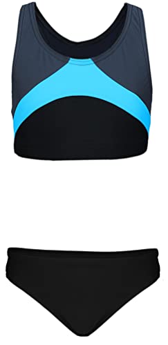Aquarti Bikini Deportivo para Niña Bañador Completo Dos Piezas, Negro/Grafito/Azul, 170