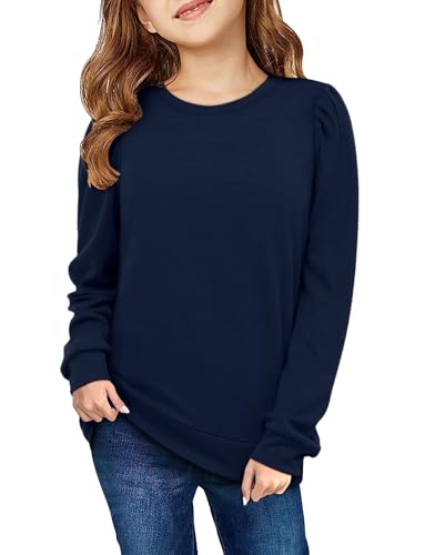 storeofbaby Girls Long Sleeve Shirts Casual Crewneck Tops Loose Fit Plain Tunic