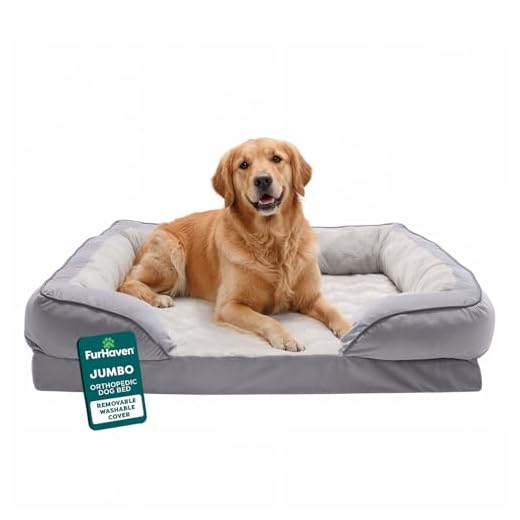 Furhaven Orthopedic Dog Bed for Large Dogs w/ Removable Bolsters & Washable Cover, For Dogs Up to 95 lbs - Plush & Velvet Waves Perfect Comfort Sofa - Granite Gray, Jumbo/XL
