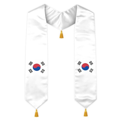 YYLXIA South Korea Graduation Stole Country Flag Grad Sash with Gold Tassels - 72 Inch V-Neck Satin Stoles for 2026 Graduate
