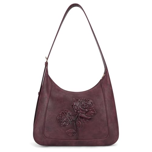 Image of Shoulder Bag for Women, Small Embossed Vegan Leather Hobo Purse | Elegant Crescent Shape Shoulder Purse with Top Handle, Adjustable Strap, Underarm Style for Daily Use, Travel & Gift Choice