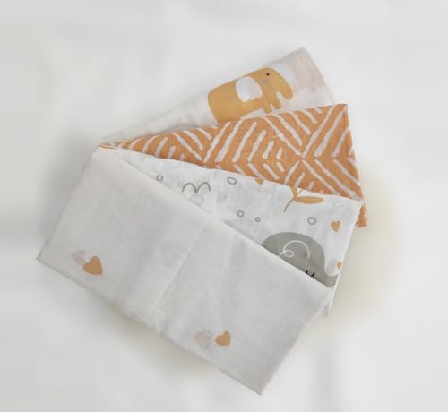 Image of Trance Home Linen Super Ultra Soft 100% Cotton Malmal Baby Swaddle Cloth | Baby Wrap for New Born Babies | Skin Frindelly Soft Baby Towel |New Born Swaddles-(100x100 Cm, Terra Tots,Pack of 4)