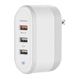 MOOSH Smart Wall Charger 3 USB Adaptor Quick Charger QC 3.0 and Dual USB Ports 2.4A with 90 Degree Foldable Design India Pin Desktop Wall Charger (White)