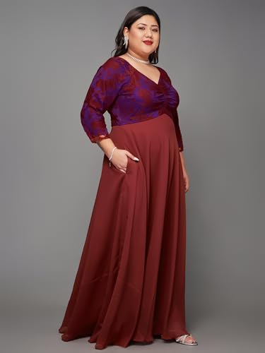 Image of Miss Chase A+ Women's Floral Printed Relaxed Fit V -Neck 3 /4Th Sleeve Georgette Maxi Dress