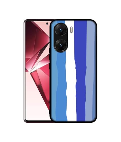 Image of Blue Stripes Rainbow Design Premium 2D Printed Metal Back Case Cover for Vivo V29E 5G