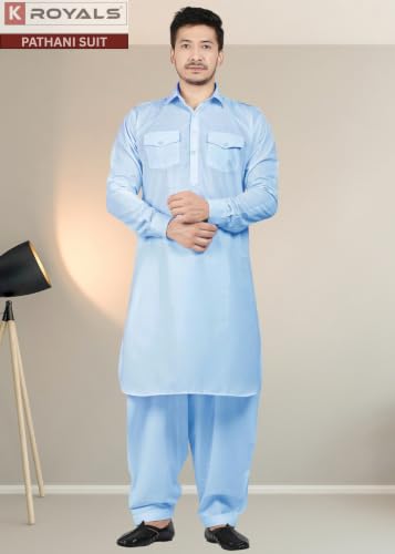 Image of K-ROYALS Full Pathani Suit for Mens /Cotton Blend Pathani kurta payjama set for mens