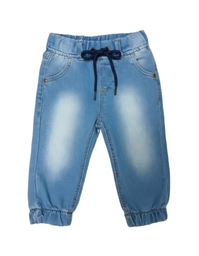 Image of A.T.U.N. (ALL THINGS UBER NICE) Boys Premium Cotton Jogger Jeans with Elastic Waist & Adjustable Drawstring | Soft Washed Denim Look Comfortable Bottom Wear for Kids