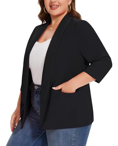 MINTLIMIT Plus Size Blazers for Women Casual Work Office 3/4 Sleeve Open Front Cardigan Suit Jacket Blazer with Pockets4