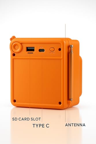 Image of Fire Turtle Pocket Blast FM Radio with Bluetooth Speaker with Powerful Sound,FM Recording, Antenna, 6w-12 Hours (USB Charging) and Number Pad (AUX, SD Card, USB Input) (Mini Retro Orange)