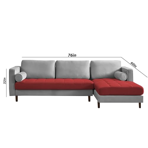 Image of Lezra RHS 4 Seater L Shape Sofa Set for Living Room (Maroon Grey Fabric) Premium Fabric Sofa