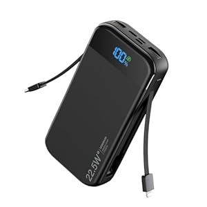 Portable Charger 32000mAh, 22.5W QC 3.0 PD 20W Smart LED Display Fast Charging Built in Cables MFi Certified Power Bank, External Battery Pack Charge 5 Devices Compatible with Cellphones (Black)