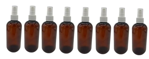 Natural Farms 8 oz Amber Boston BPA FREE Bottles - 8 Pack Empty Refillable Containers - Essential Oils - Aromatherapy | White Fine Mist Sprayers -