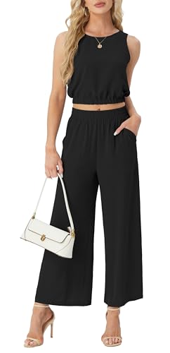 GRECERELLE Two Piece Sets for Women Sleeveless Crop Top Wide Leg Pants Sweat Set for Women Tracksuits 2025 Summer2