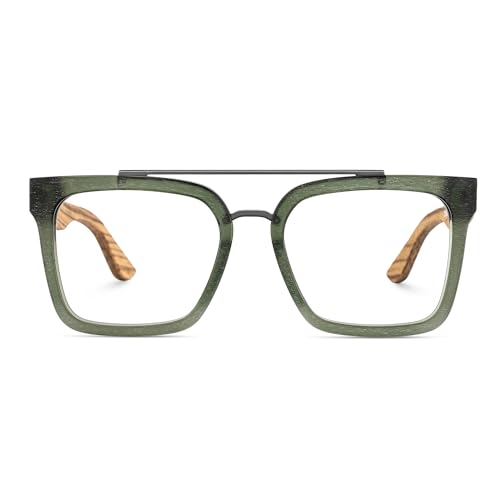 Image of Zeelool Retro Aviator Glasses For Men, Acetate Frame Eyeglasses with Wooden Temples and Spring Hinges Pascal ZJGX642196