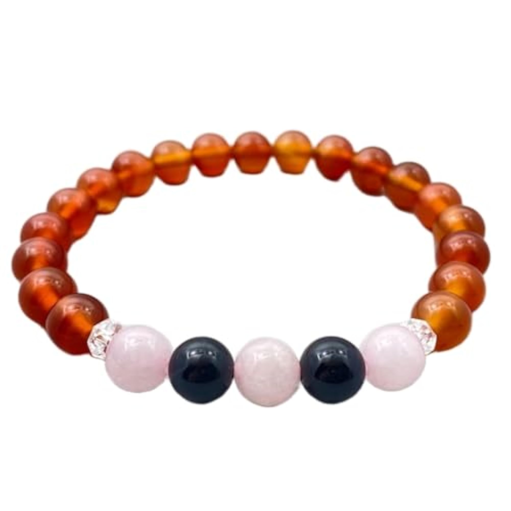 Natural Rose Quartz, Carnelian & Onyx Stretchable Bracelet, Unisex