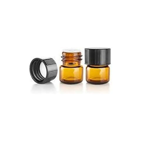 ASTRQLE 24pcs 1ml (1/4 dram) Amber Glass Essential Oil Bottle With Orifice Reducer And Black Cap Cover