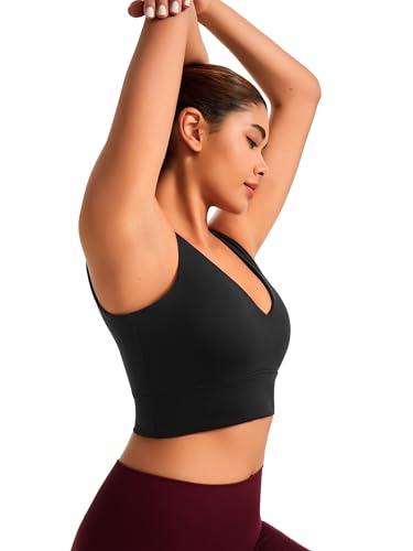 Smooth Sports Bras for Women Longline Workout Crop Tops Deep V-Neck Padded Yoga Bra Basic Wireless Bra3
