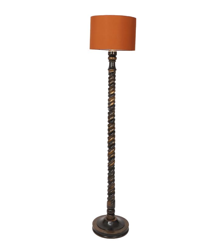 Image of tu casa Mango Wooden Floor Lamps with Spiral Base & Red Shade for Home Decor, Bedrooms Corner, Living Room, Gifting, Diwali Decoration, Hall, Office, Study Room (Height: - 56 inch) - Bulb not Included