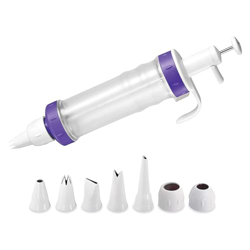 Decorating Syringe with 5 Tips, Pastry Syringe, Pastry Decorating Syringe, Pastry Utensil, Cake Tools DIY Piping Kit Rustproof for Cupcakes Biscuits