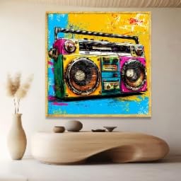 Cuadro de radiocasete retro para decorar salones modernos con un toque urbano y musical de los 80 2
